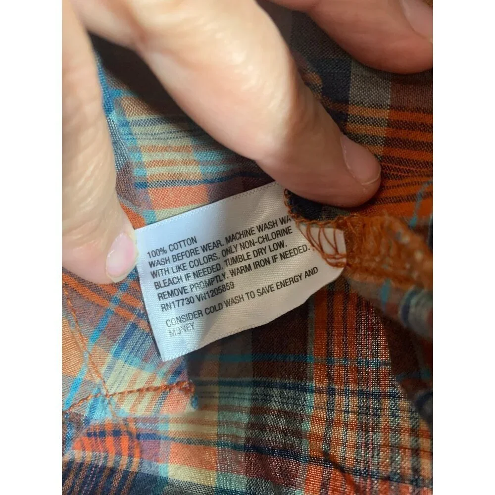 Genuine Kids Osh Kosh Plaid Button Up Shirt Boys Size 2T Orange Fall Grunge I6